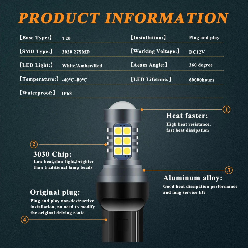 2pcs T20 LED 7440 7443 Led WY21W W21W Led Bulbs Car Signal Lamp T20 3030SMD Backup Reversing Light Super Bright
