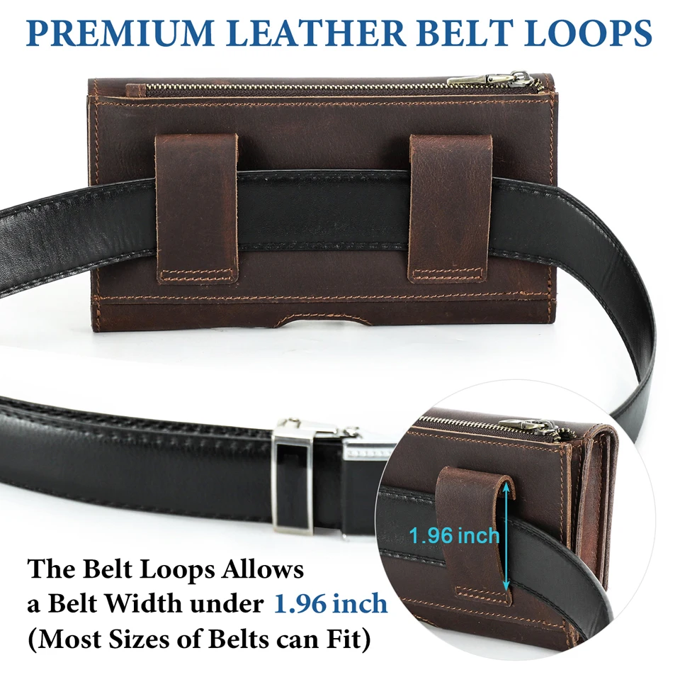 Cow Leather Men Phone Belt Clip Pouch for Apple iPhone 17 16 15 14 Pro Max Case Samsung Galaxy Cellphone 4.7-6.9 inch Waist Bag