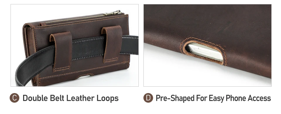 Cow Leather Men Phone Belt Clip Pouch for Apple iPhone 17 16 15 14 Pro Max Case Samsung Galaxy Cellphone 4.7-6.9 inch Waist Bag
