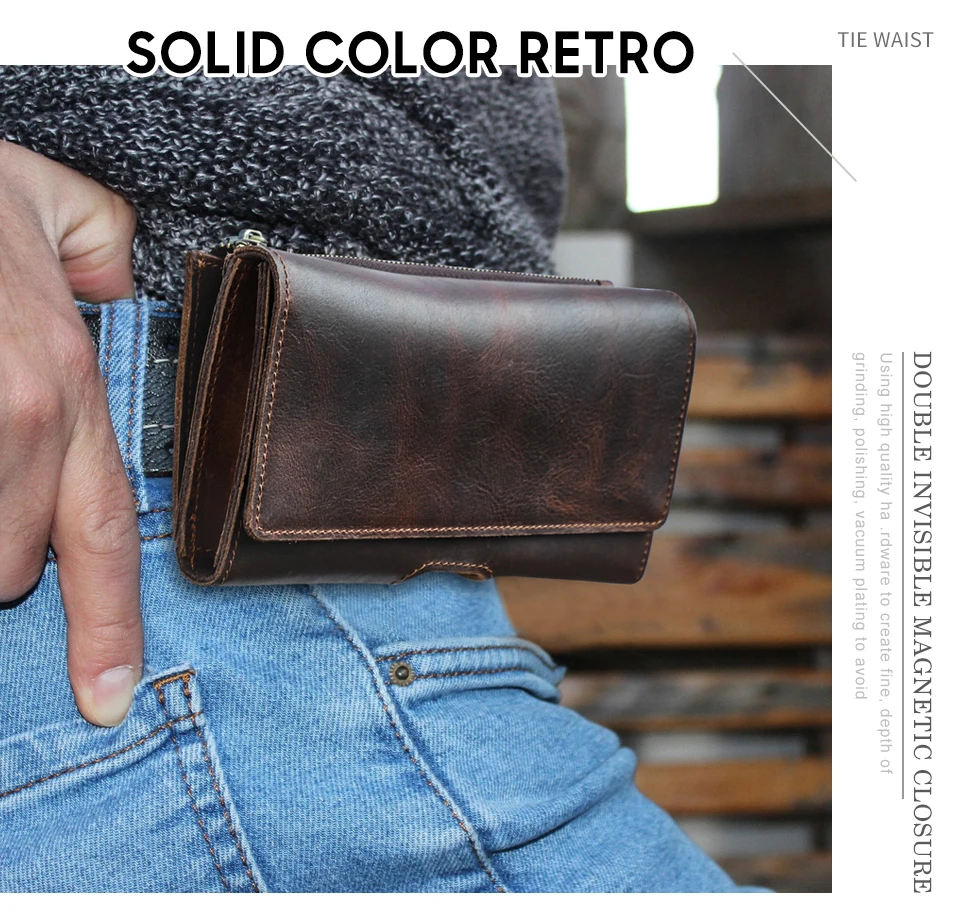 Cow Leather Men Phone Belt Clip Pouch for Apple iPhone 17 16 15 14 Pro Max Case Samsung Galaxy Cellphone 4.7-6.9 inch Waist Bag