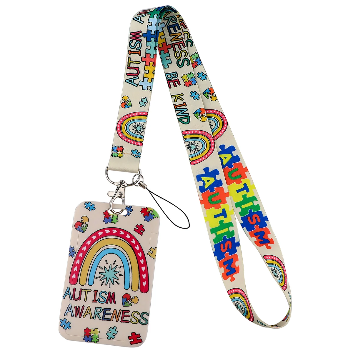 KKZ776 Rainbow Lanyard Card ID Holder Car KeyChain Autism Puzzle ID Card Pass Gym Phone Badge Doctor Key Ring Holder Jewelry