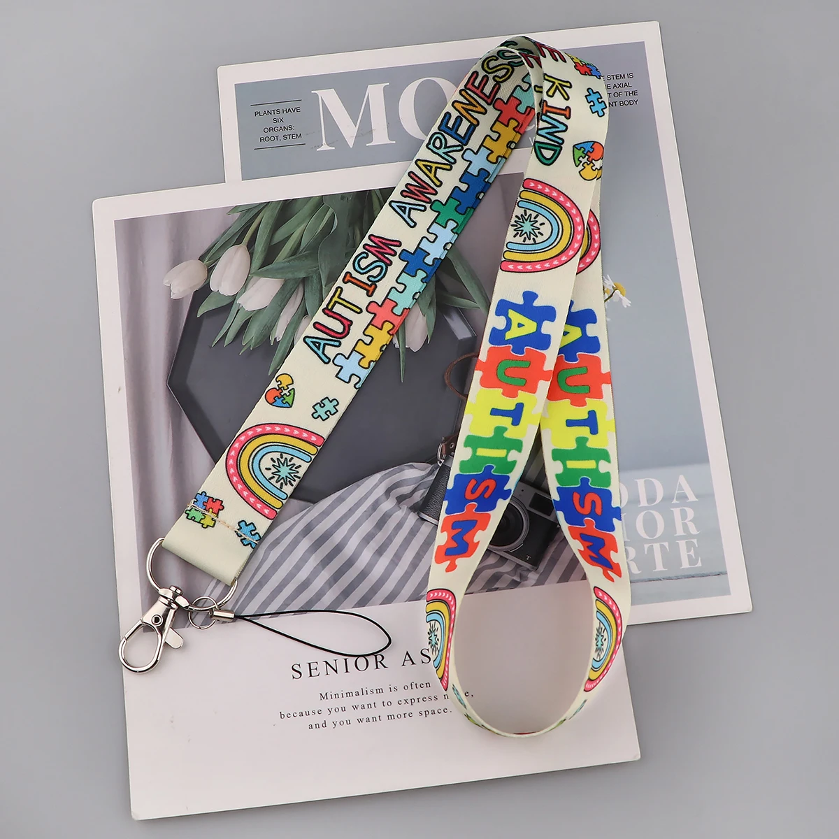 KKZ776 Rainbow Lanyard Card ID Holder Car KeyChain Autism Puzzle ID Card Pass Gym Phone Badge Doctor Key Ring Holder Jewelry