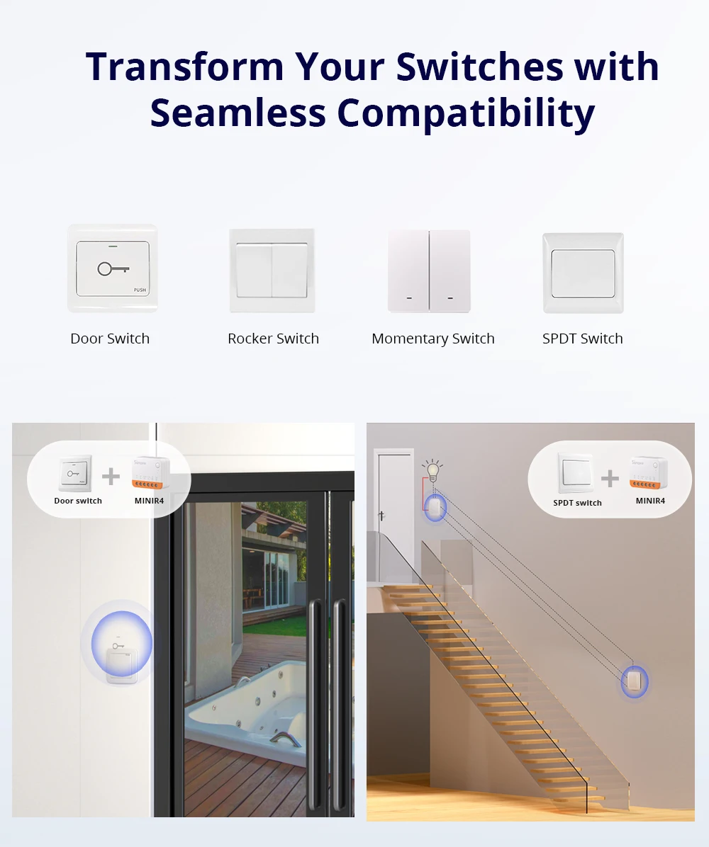 SONOFF MINIR4 Extreme WiFi Smart Switch 1-10PCS Tiny Size External Switch Control Detach Relay Mode via EWeLink Alexa Google