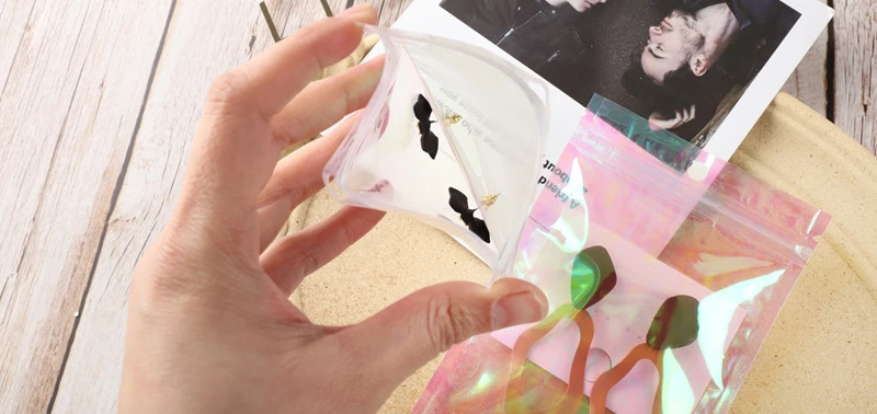 20-50pcs Sealing Opp Bags Holographic Pink Aluminum Foil Pouch Resealable Ziplock Bag for Jewelry Retail Hang Display Packaging