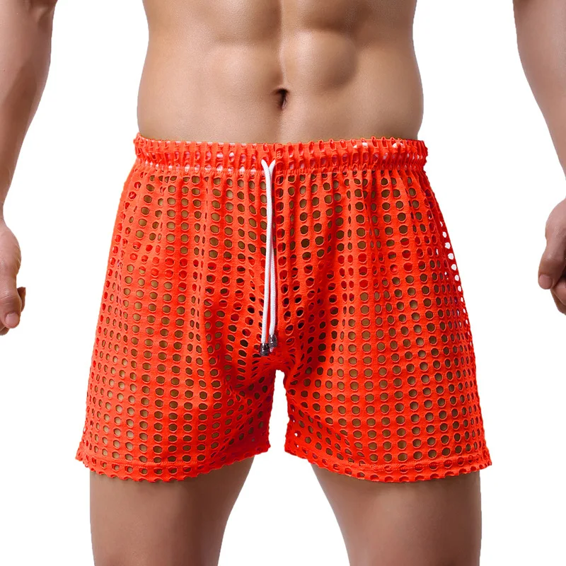 Men's Sexy Big Mesh Hollow Out Boxer Shorts Men Leisure Household Transparent Nets Board Shorts