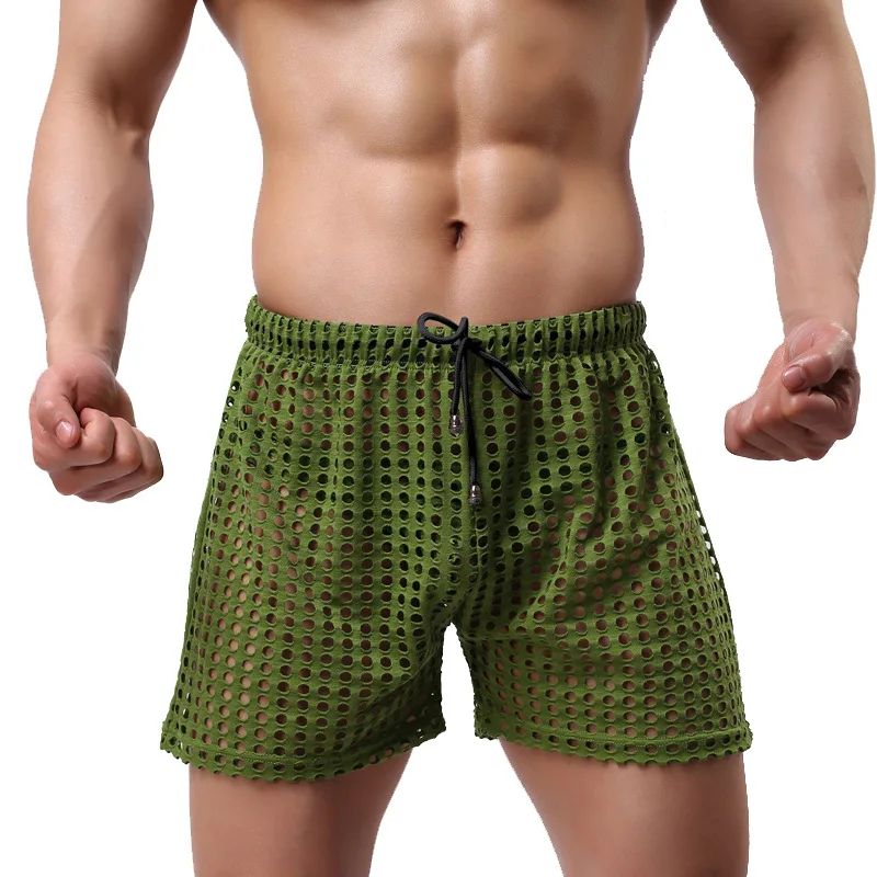 Men's Sexy Big Mesh Hollow Out Boxer Shorts Men Leisure Household Transparent Nets Board Shorts
