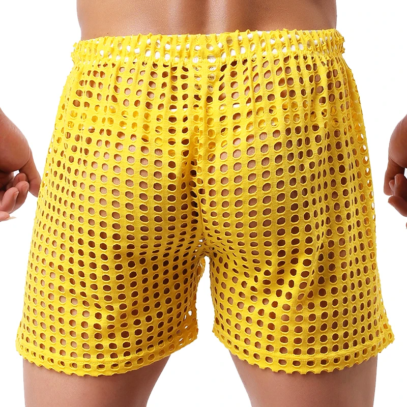 Men's Sexy Big Mesh Hollow Out Boxer Shorts Men Leisure Household Transparent Nets Board Shorts