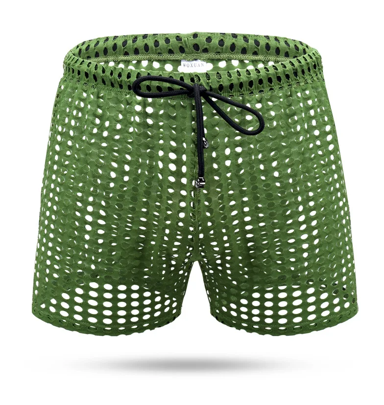 Men's Sexy Big Mesh Hollow Out Boxer Shorts Men Leisure Household Transparent Nets Board Shorts