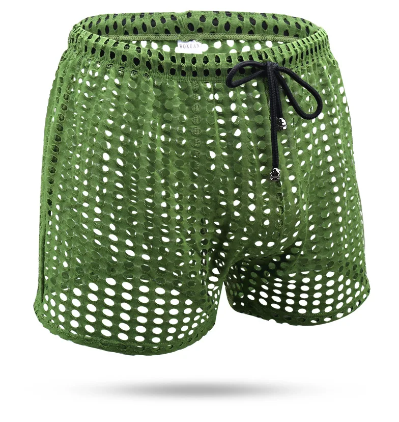 Men's Sexy Big Mesh Hollow Out Boxer Shorts Men Leisure Household Transparent Nets Board Shorts