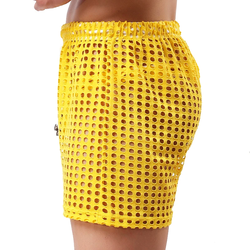 Men's Sexy Big Mesh Hollow Out Boxer Shorts Men Leisure Household Transparent Nets Board Shorts