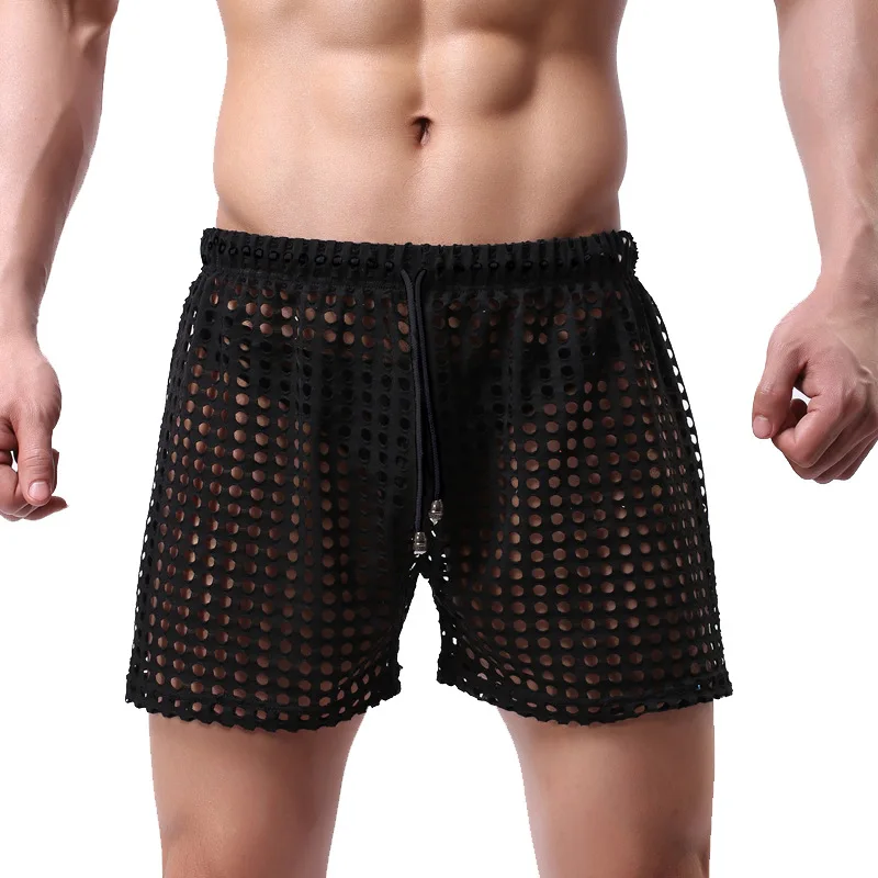 Men's Sexy Big Mesh Hollow Out Boxer Shorts Men Leisure Household Transparent Nets Board Shorts