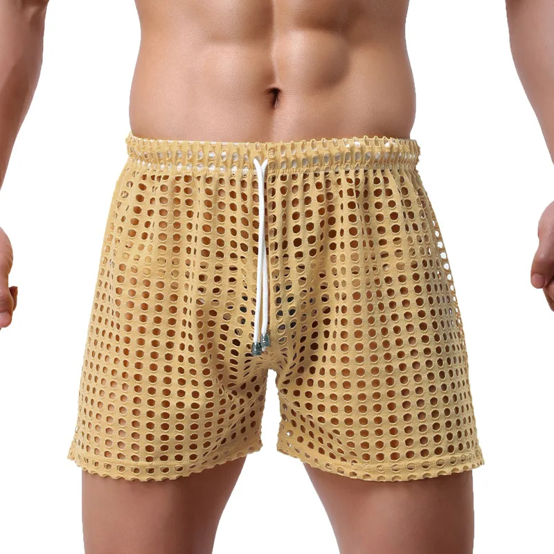 Men's Sexy Big Mesh Hollow Out Boxer Shorts Men Leisure Household Transparent Nets Board Shorts
