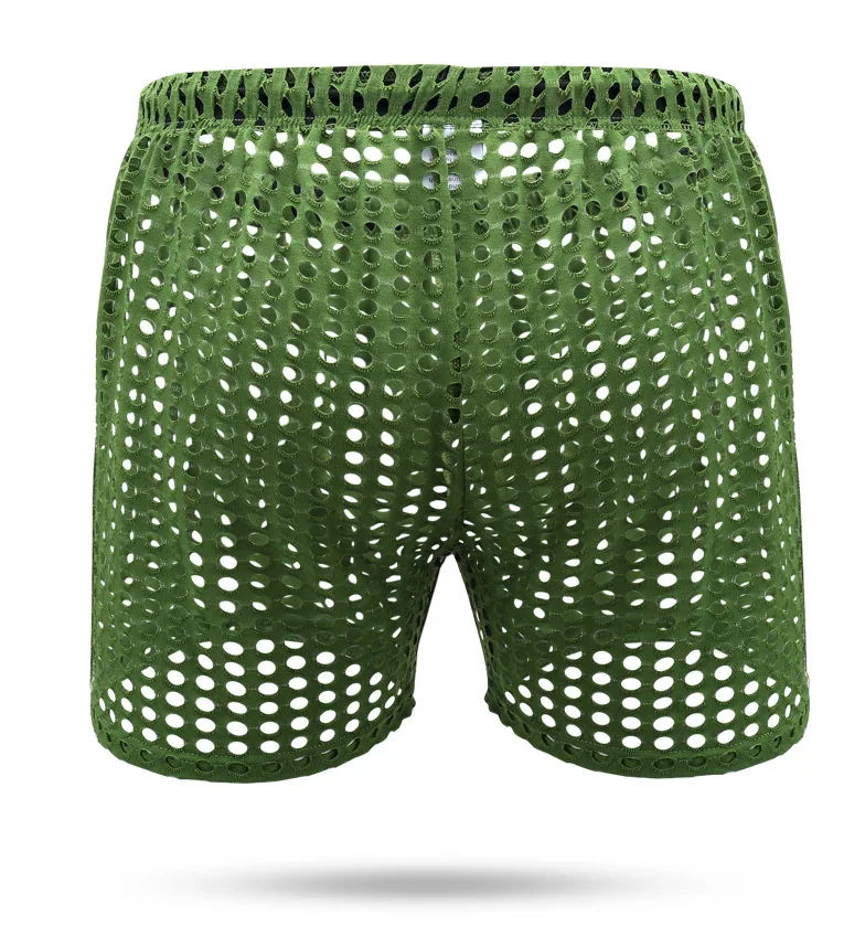 Men's Sexy Big Mesh Hollow Out Boxer Shorts Men Leisure Household Transparent Nets Board Shorts