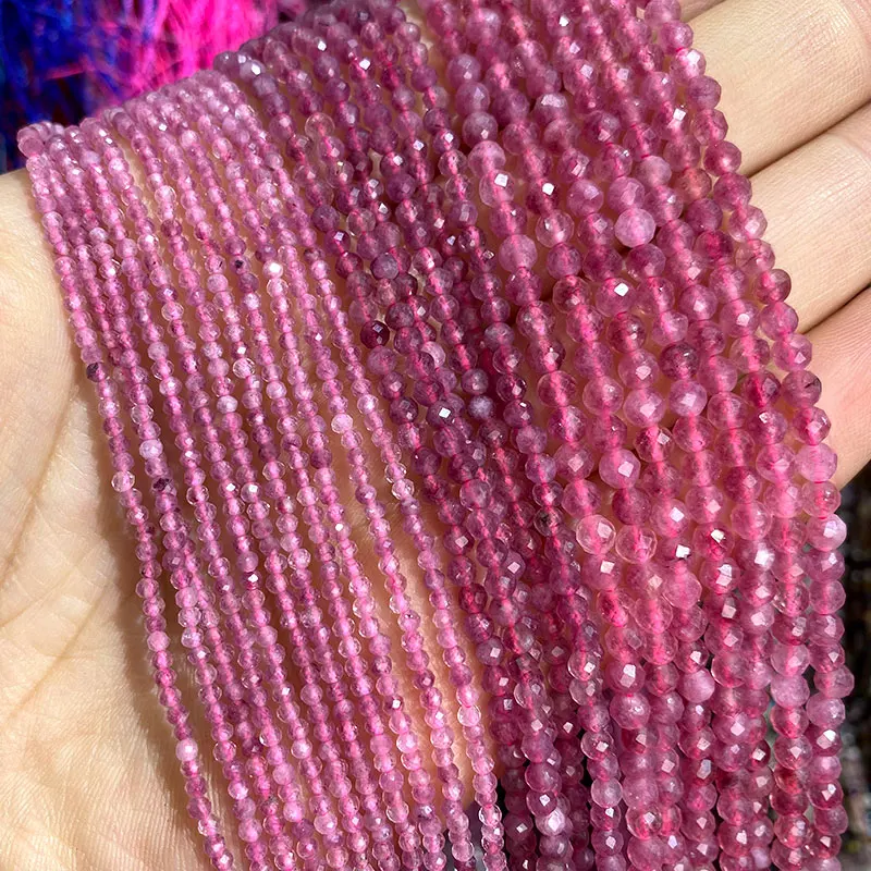 Fine 100% Natural Stone Beads Faceted Tourmaline Loose Round Gemstone For Jewelry Making DIY Bracelet Necklace Charms 2-4mm