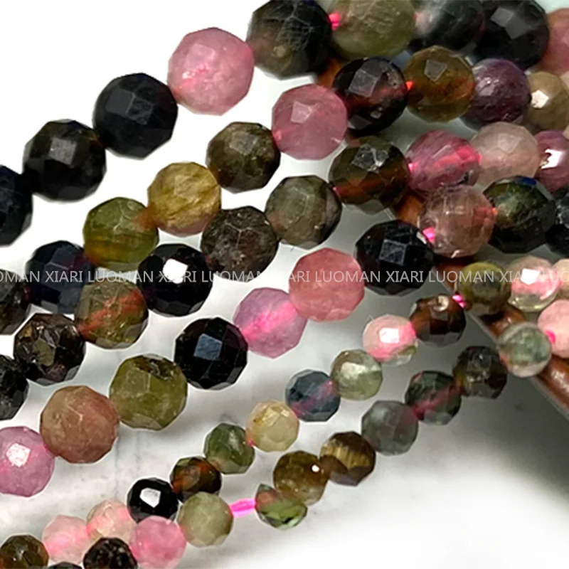 Fine 100% Natural Stone Beads Faceted Tourmaline Loose Round Gemstone For Jewelry Making DIY Bracelet Necklace Charms 2-4mm