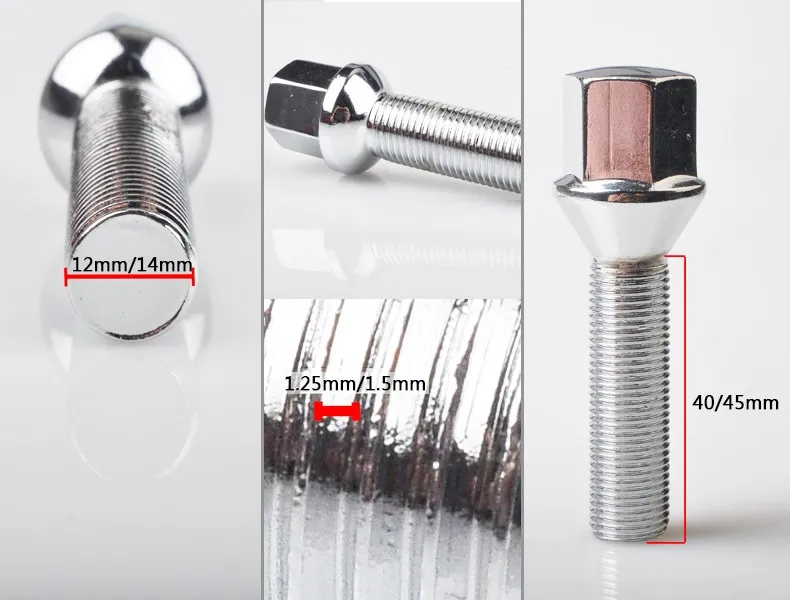 Embers Wheel Bolts Steel M12x1.5 14x1.5 14x1.25 12x1.25 of Various Lengths for BMW Volkswagen Audi Mercedes Porsche 10pcs