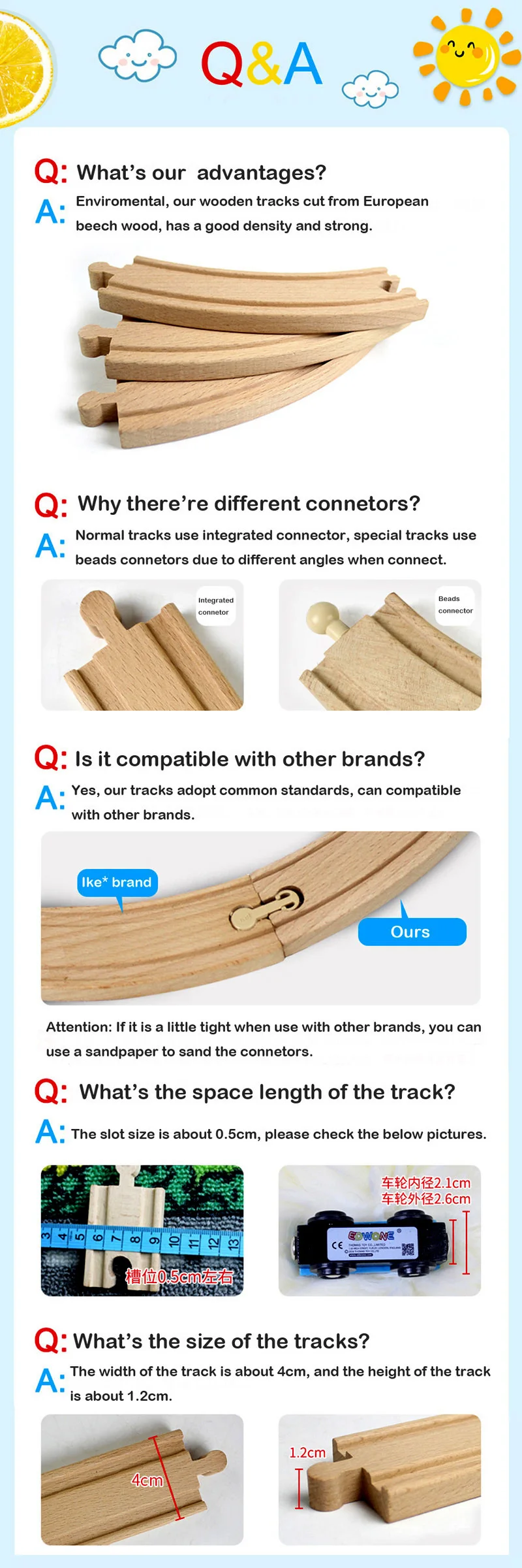 New Wooden Track Accessories Beech Wood Train Track Railway Toys Fit for Biro All Brand Tracks Educational Toys For Children