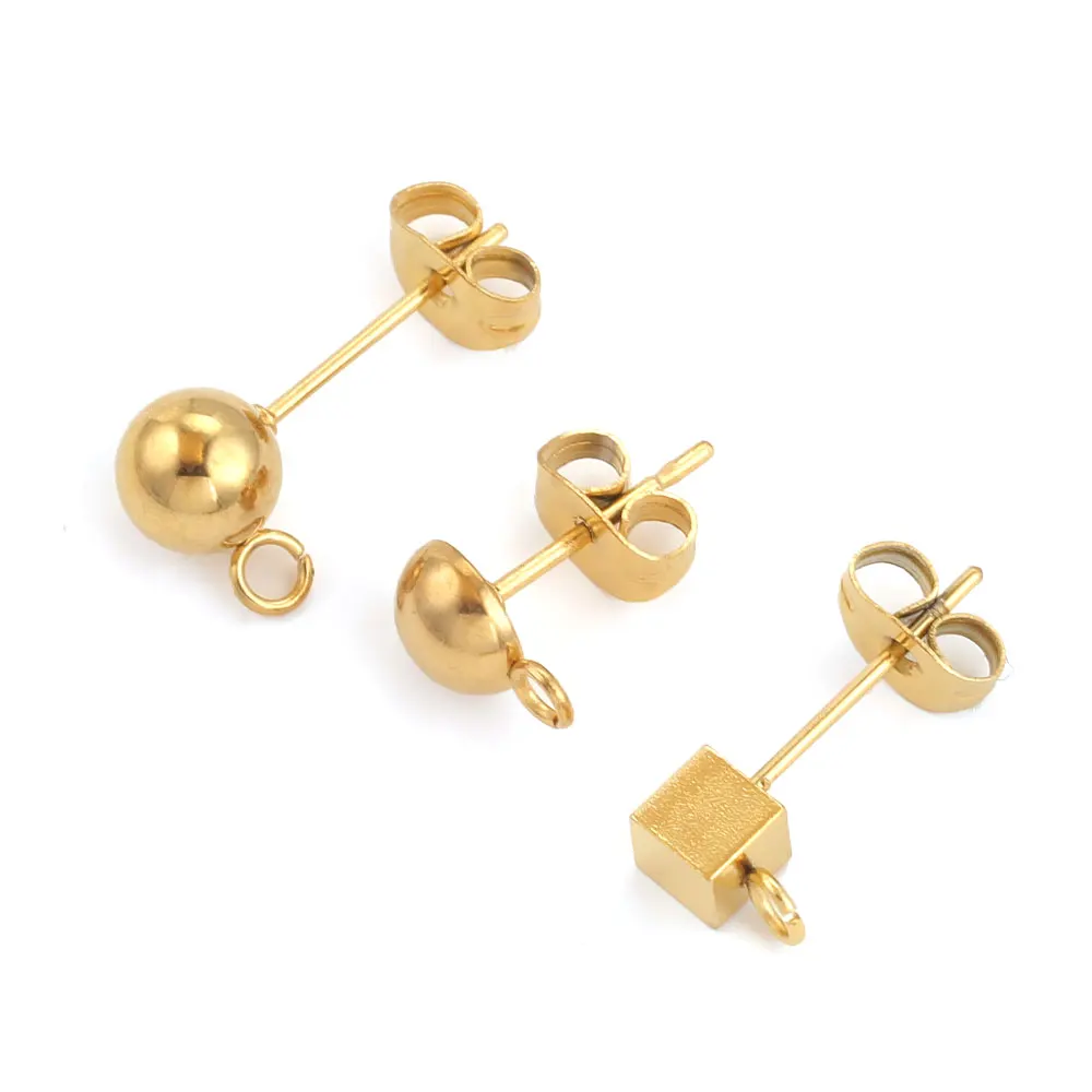 10pcs Stainless Steel Ear Post Studs Round Ball Earring Post Square Earring Plug Findings DIY Earring Jewelry Making Wholesale