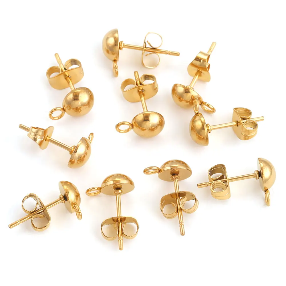 10pcs Stainless Steel Ear Post Studs Round Ball Earring Post Square Earring Plug Findings DIY Earring Jewelry Making Wholesale