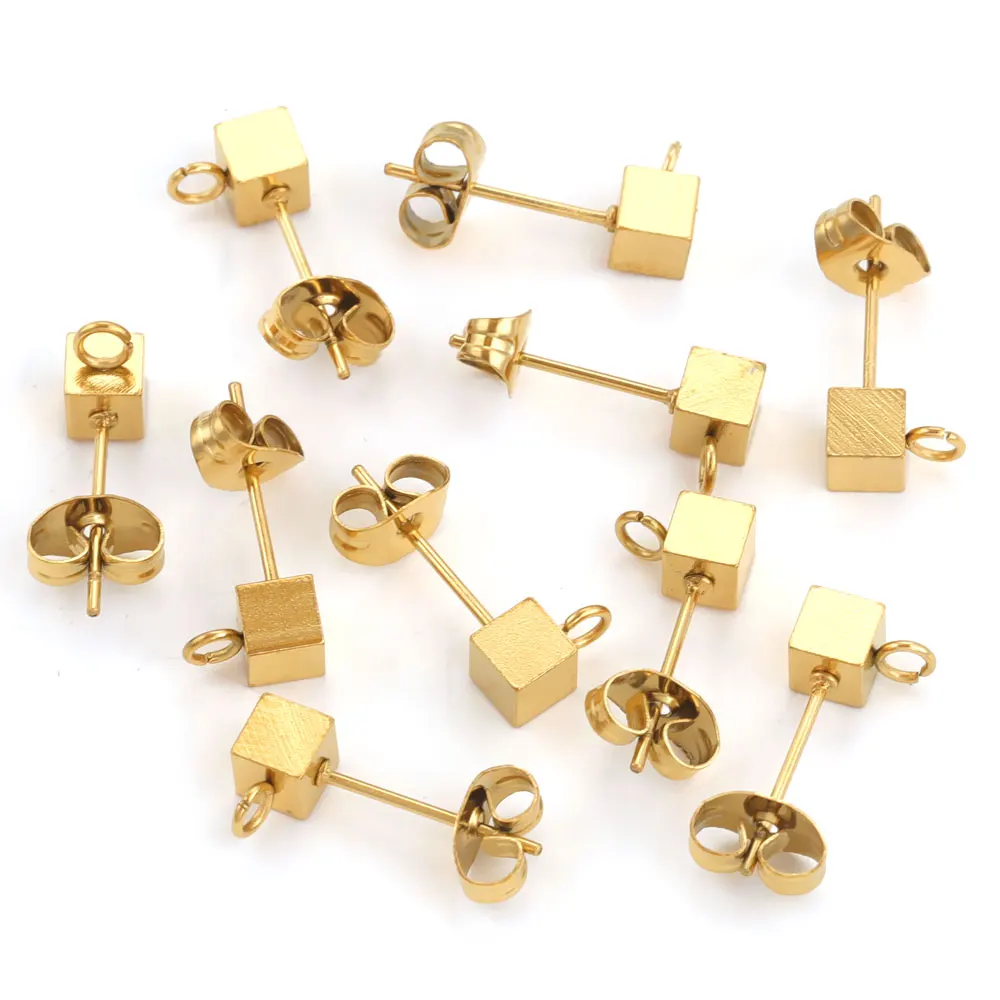 10pcs Stainless Steel Ear Post Studs Round Ball Earring Post Square Earring Plug Findings DIY Earring Jewelry Making Wholesale