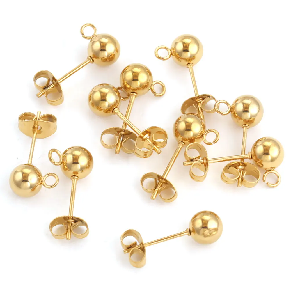 10pcs Stainless Steel Ear Post Studs Round Ball Earring Post Square Earring Plug Findings DIY Earring Jewelry Making Wholesale