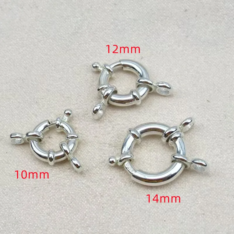 1Piece Solid 925 Sterling Silver Necklace Clasp 10/12/14mm Spring with 1 Strand Movable Nautical Ring for Bracelet DIY Jewelry