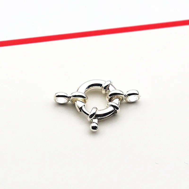 1Piece Solid 925 Sterling Silver Necklace Clasp 10/12/14mm Spring with 1 Strand Movable Nautical Ring for Bracelet DIY Jewelry