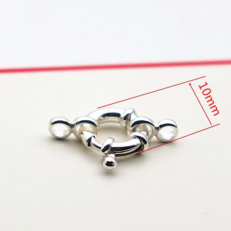 1Piece Solid 925 Sterling Silver Necklace Clasp 10/12/14mm Spring with 1 Strand Movable Nautical Ring for Bracelet DIY Jewelry