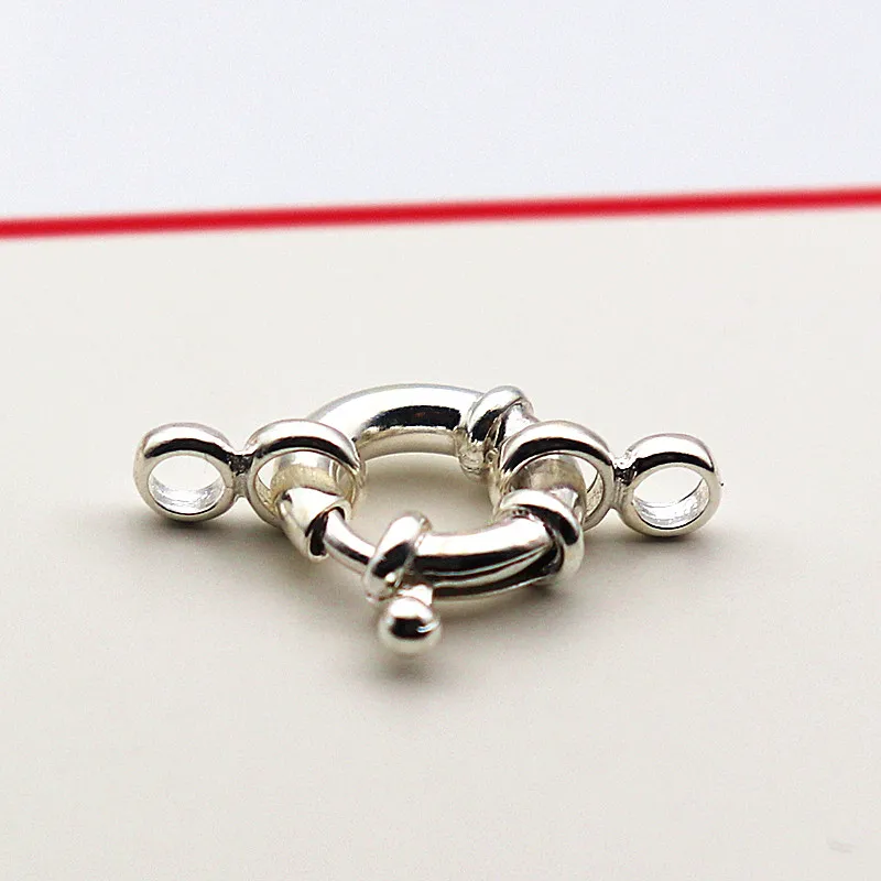 1Piece Solid 925 Sterling Silver Necklace Clasp 10/12/14mm Spring with 1 Strand Movable Nautical Ring for Bracelet DIY Jewelry