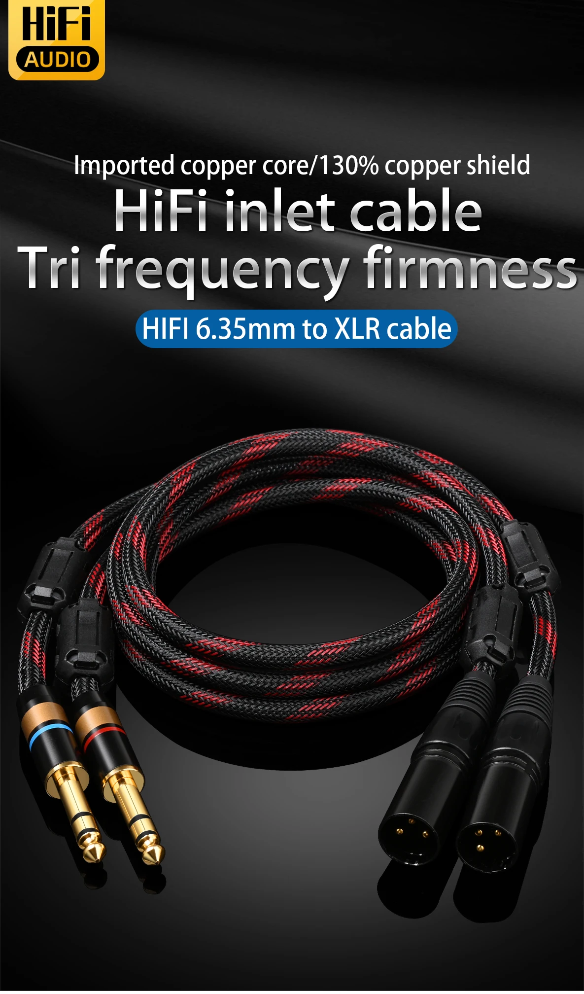 ATAUDIO HIFI Dual 6.5mm to 2 XLR Audio Cable for Adapter Amplifier Sound Box 6N OFC 6.5mm to XLR Speaker Cable