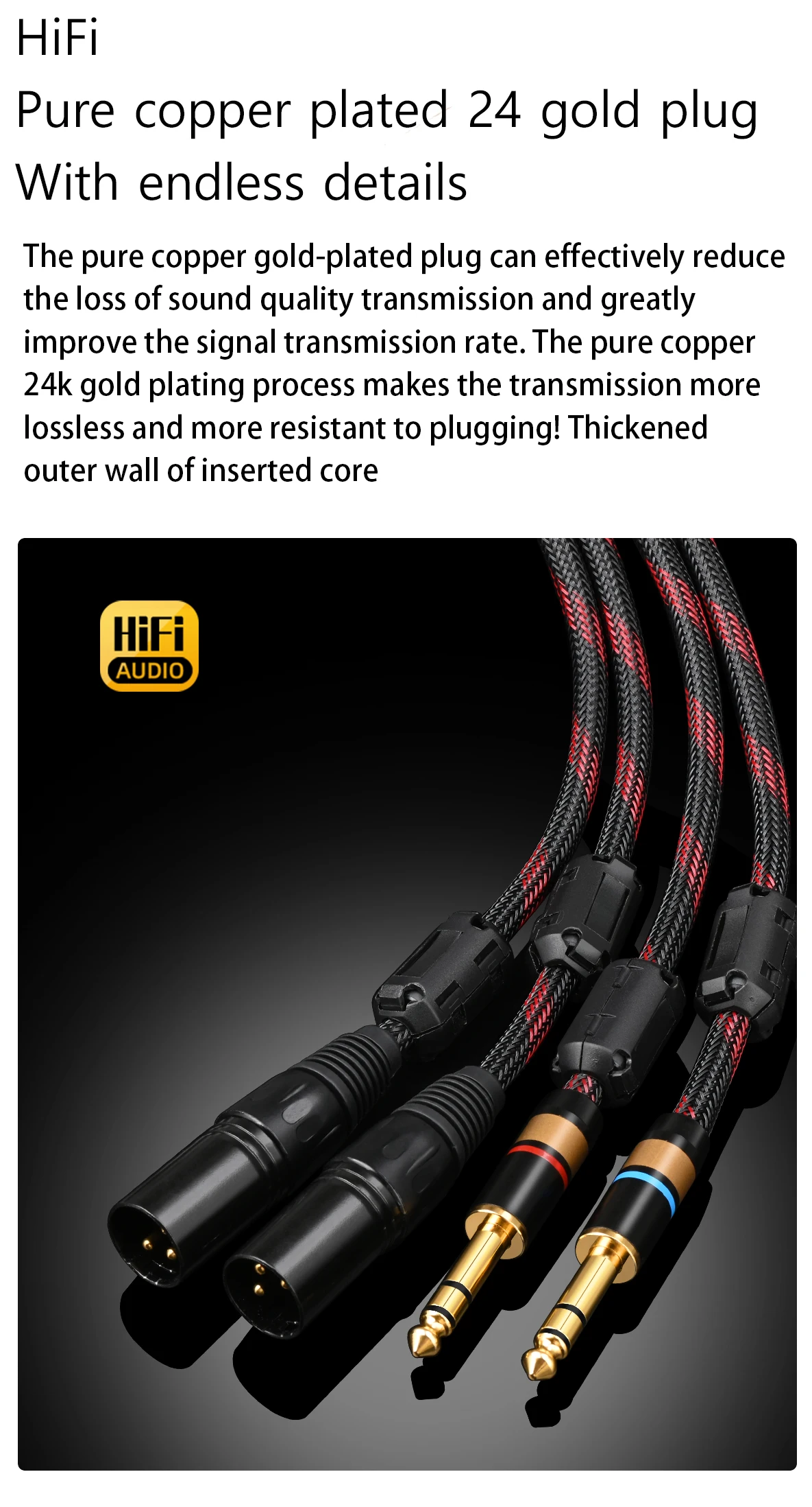 ATAUDIO HIFI Dual 6.5mm to 2 XLR Audio Cable for Adapter Amplifier Sound Box 6N OFC 6.5mm to XLR Speaker Cable