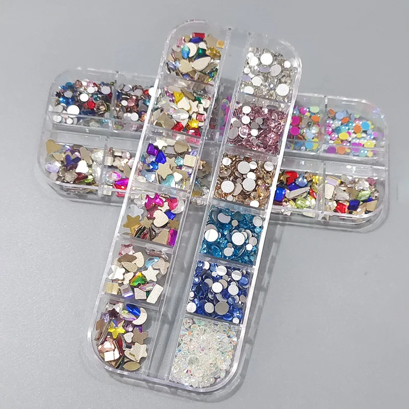 12 Grids Box Set Mix Color Mini Rhinestone And Small Round Diamond Combination For DIY Nail Art Accessories Crystals