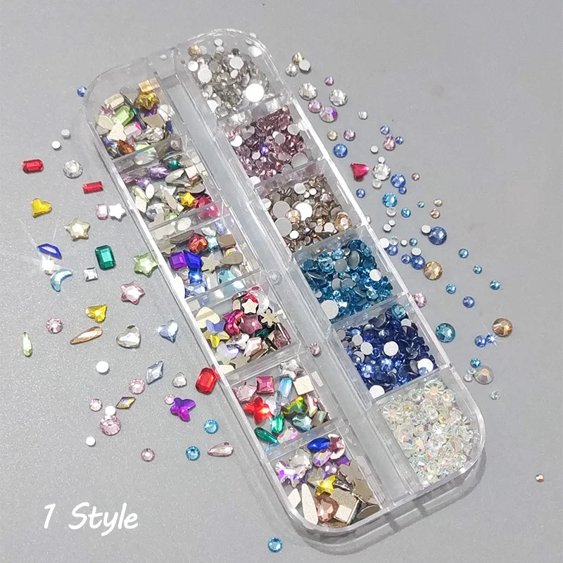 12 Grids Box Set Mix Color Mini Rhinestone And Small Round Diamond Combination For DIY Nail Art Accessories Crystals