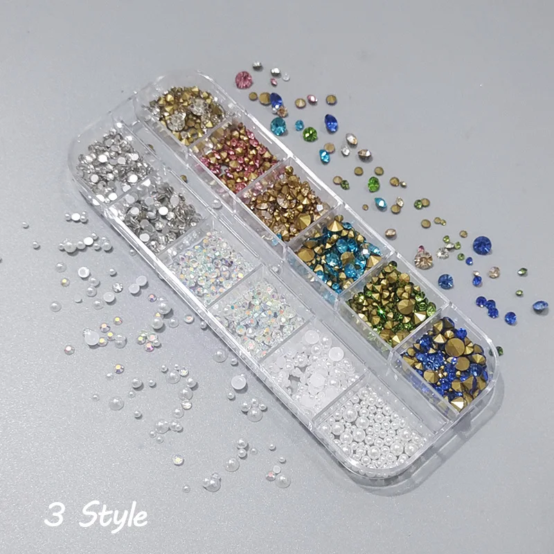 12 Grids Box Set Mix Color Mini Rhinestone And Small Round Diamond Combination For DIY Nail Art Accessories Crystals