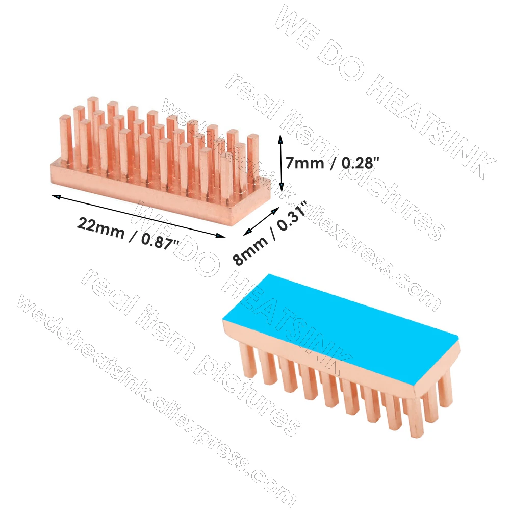 WE DO HEATSINK Useful Pure Copper Heat Sink Without or With Thermal Pad, Various Copper Shape Size Options