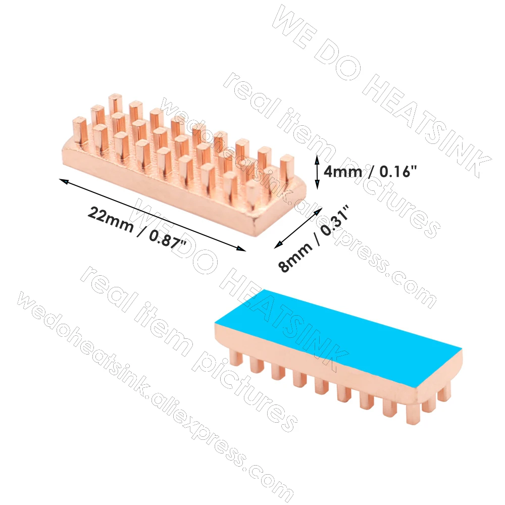 WE DO HEATSINK Useful Pure Copper Heat Sink Without or With Thermal Pad, Various Copper Shape Size Options