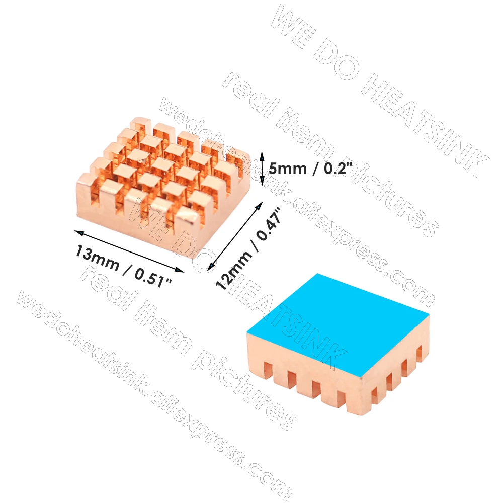 WE DO HEATSINK Useful Pure Copper Heat Sink Without or With Thermal Pad, Various Copper Shape Size Options