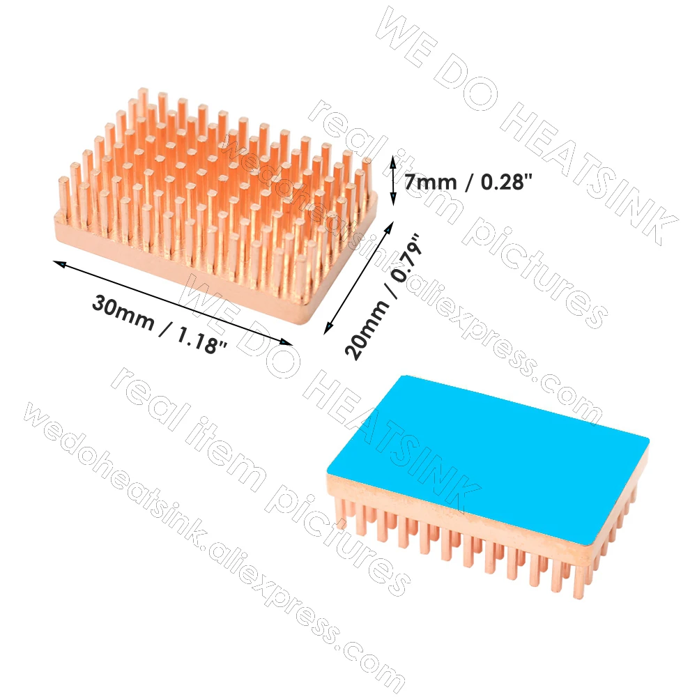 WE DO HEATSINK Useful Pure Copper Heat Sink Without or With Thermal Pad, Various Copper Shape Size Options