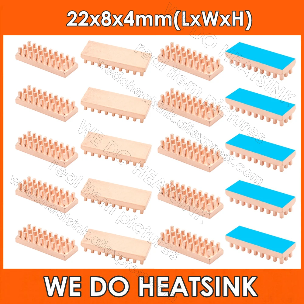 WE DO HEATSINK Useful Pure Copper Heat Sink Without or With Thermal Pad, Various Copper Shape Size Options