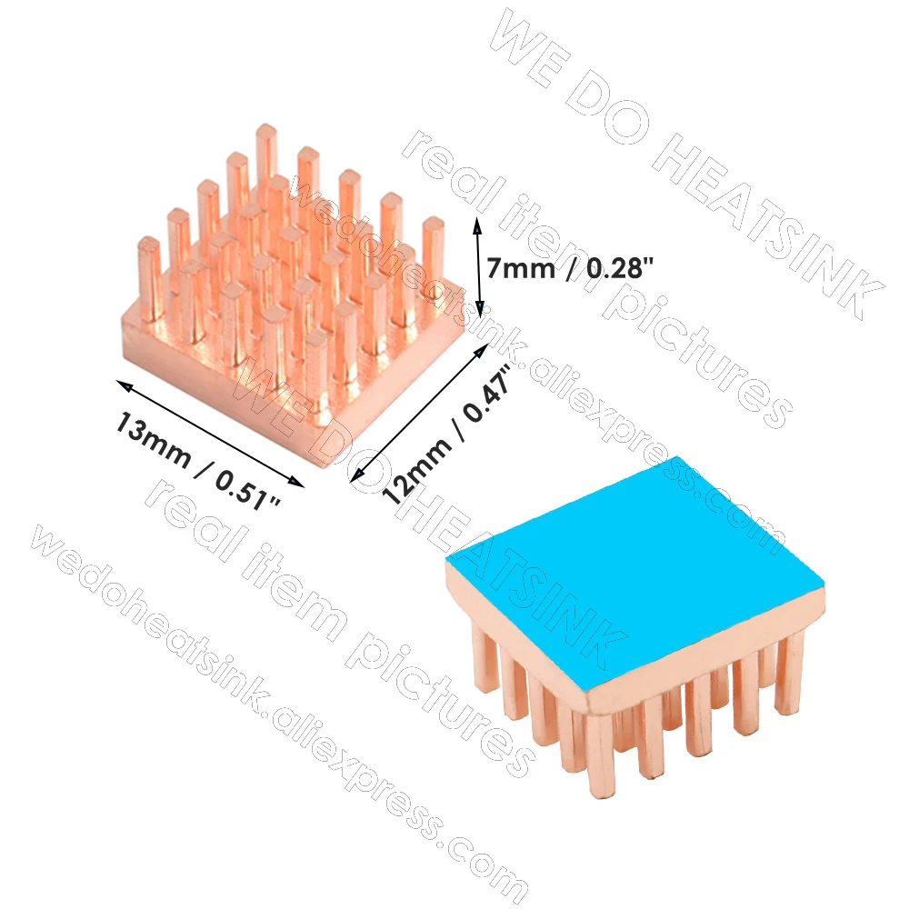 WE DO HEATSINK Useful Pure Copper Heat Sink Without or With Thermal Pad, Various Copper Shape Size Options