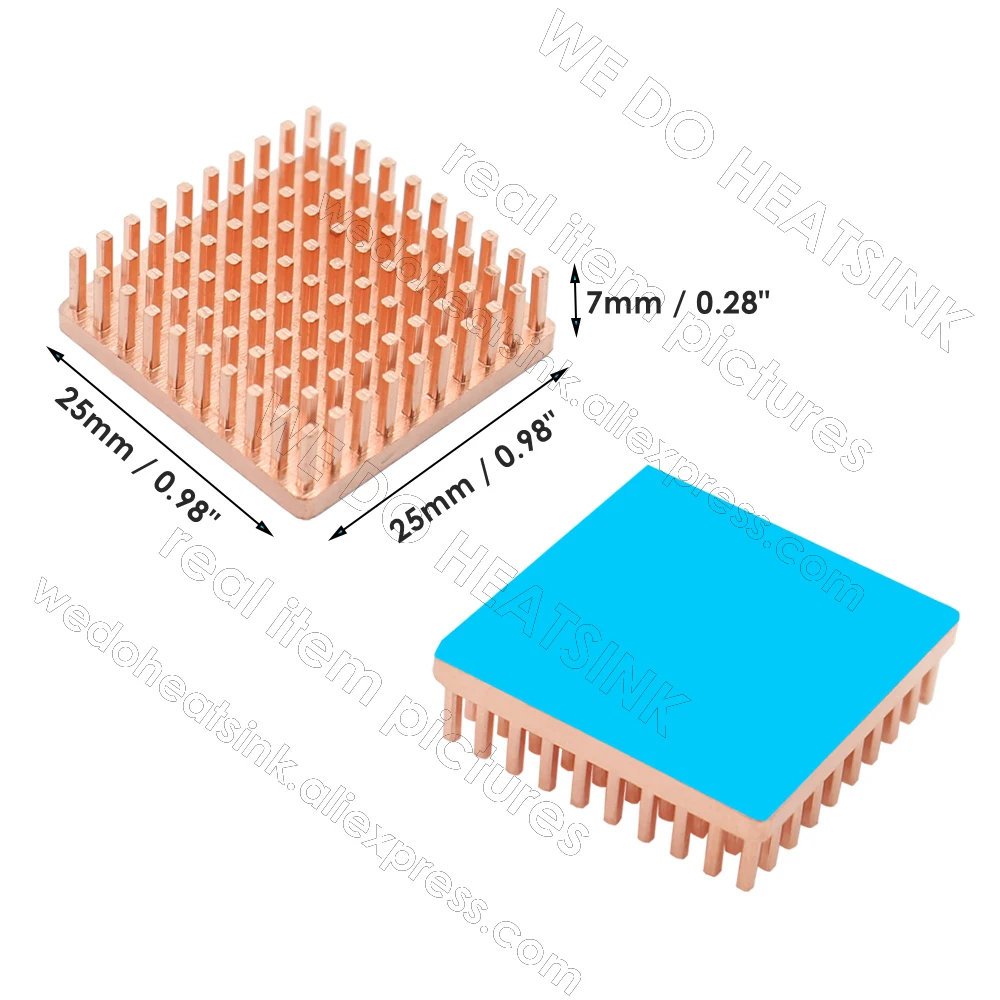 WE DO HEATSINK Useful Pure Copper Heat Sink Without or With Thermal Pad, Various Copper Shape Size Options