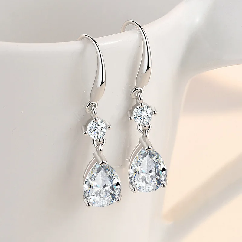 925 Sterling Silver Earrings Blue Crystal Zircon Heart-Shaped Water Drop Earrings For Women Fashion Jewelry Gifts