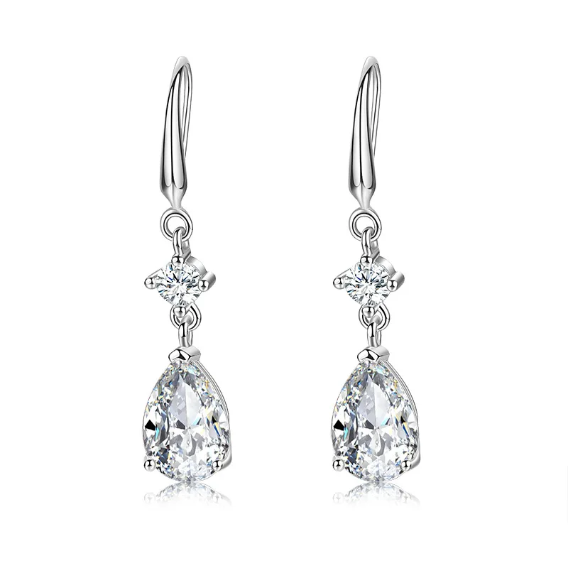 925 Sterling Silver Earrings Blue Crystal Zircon Heart-Shaped Water Drop Earrings For Women Fashion Jewelry Gifts