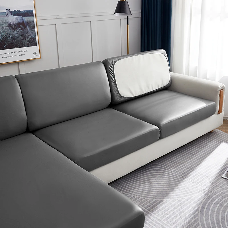 Stretch PU Leather Waterproof Sofa Cushion Cover Sofa Seat Slipcover Backrest Cover Easy Clean Sofa Protector for Pets Kids