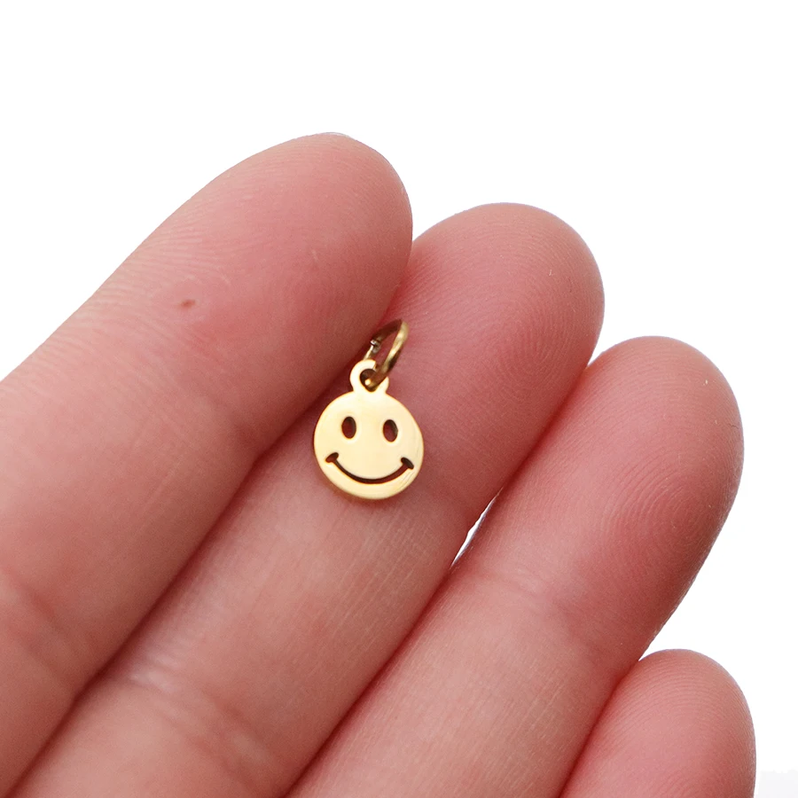 10pcs/lot 7X11.5mm Stainless Steel Small Smile Face Charm Pendant For Women DIY Jewelry Making Charms Wholesale