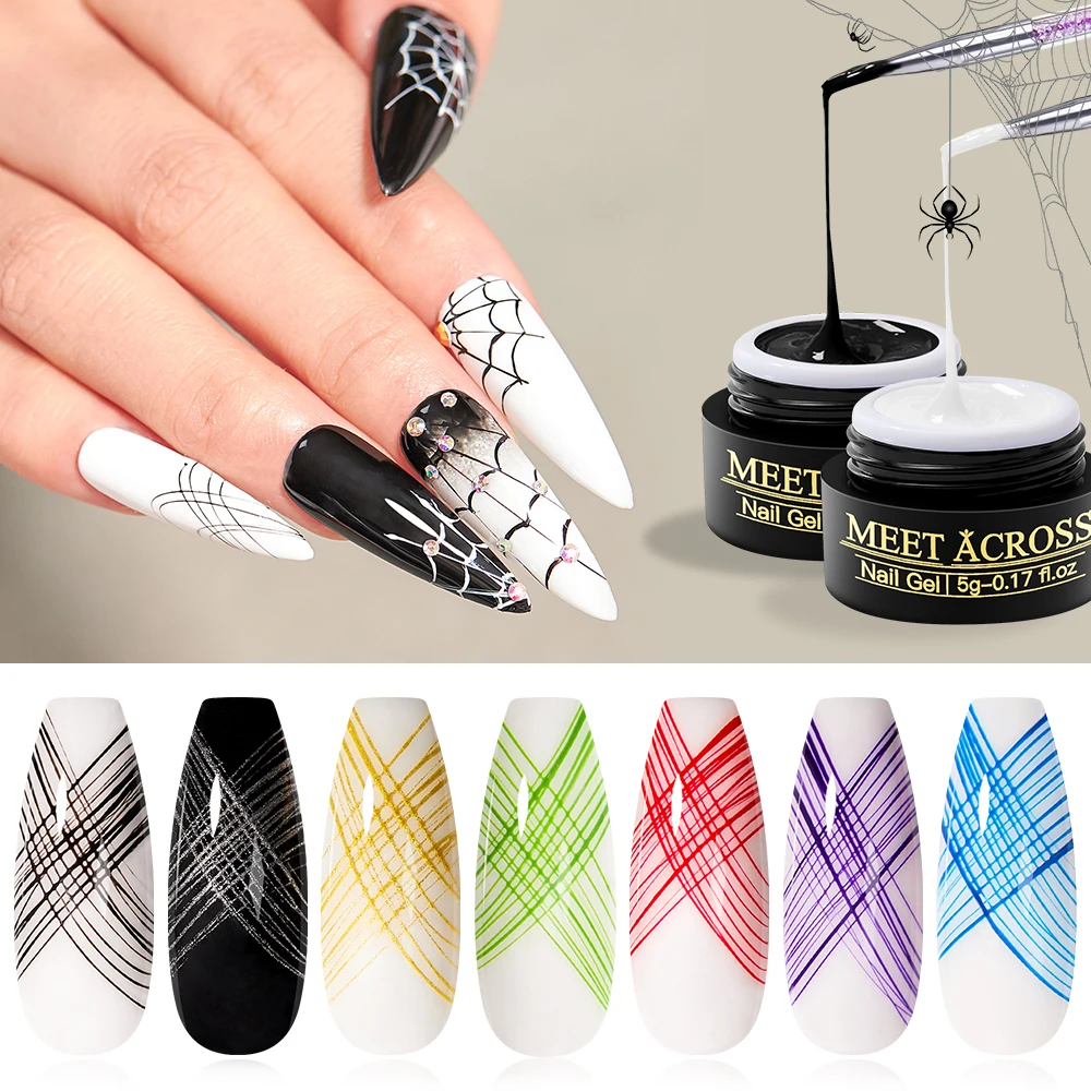 MEET ACROSS 5ml White Black Red Spider Drawing Gel Nail Polish UV Spider Painting Outline Gel Varnish Nails Art All For Manicure