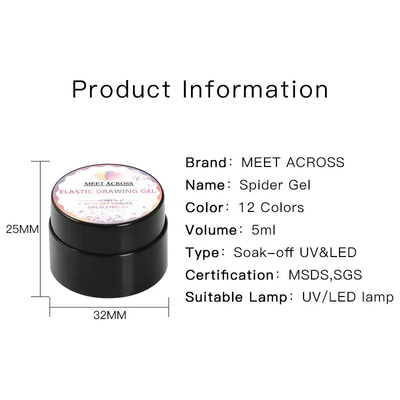 MEET ACROSS 5ml White Black Red Spider Drawing Gel Nail Polish UV Spider Painting Outline Gel Varnish Nails Art All For Manicure