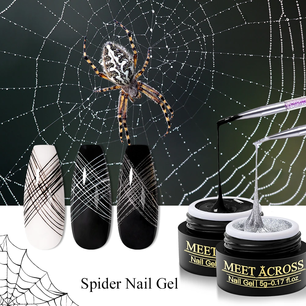 MEET ACROSS 5ml White Black Red Spider Drawing Gel Nail Polish UV Spider Painting Outline Gel Varnish Nails Art All For Manicure