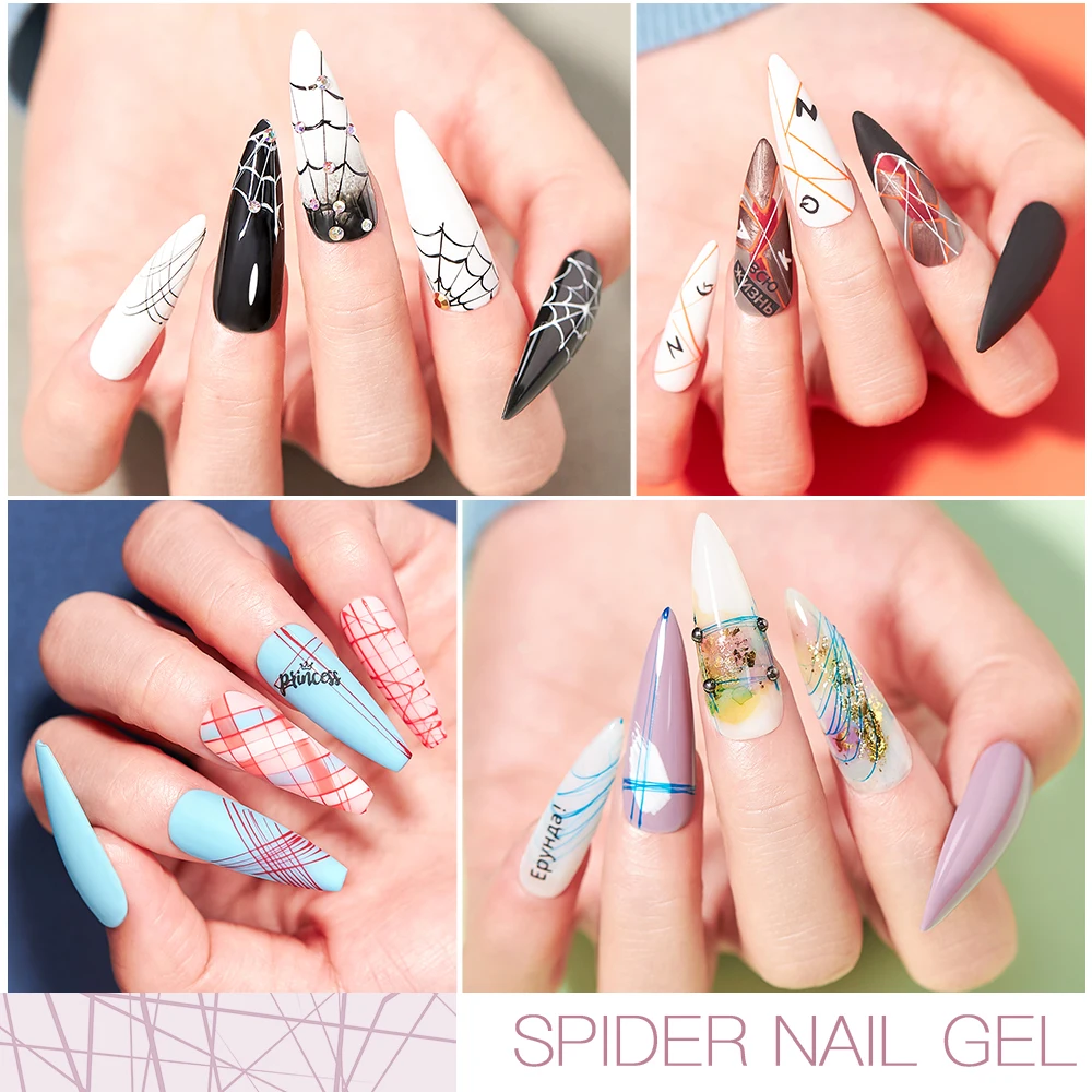 MEET ACROSS 5ml White Black Red Spider Drawing Gel Nail Polish UV Spider Painting Outline Gel Varnish Nails Art All For Manicure