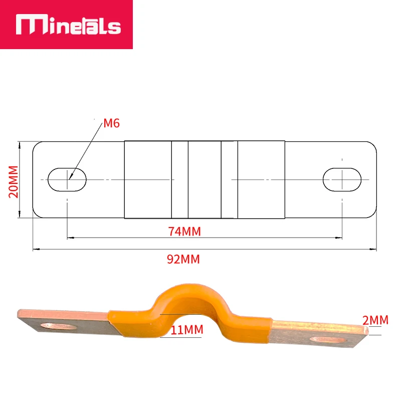 Flexible Busbar 300A 200A 56MM 74MM Bus Bar Copper Loose Protector with Isolation Battery Connector Conductive Band Elliptic